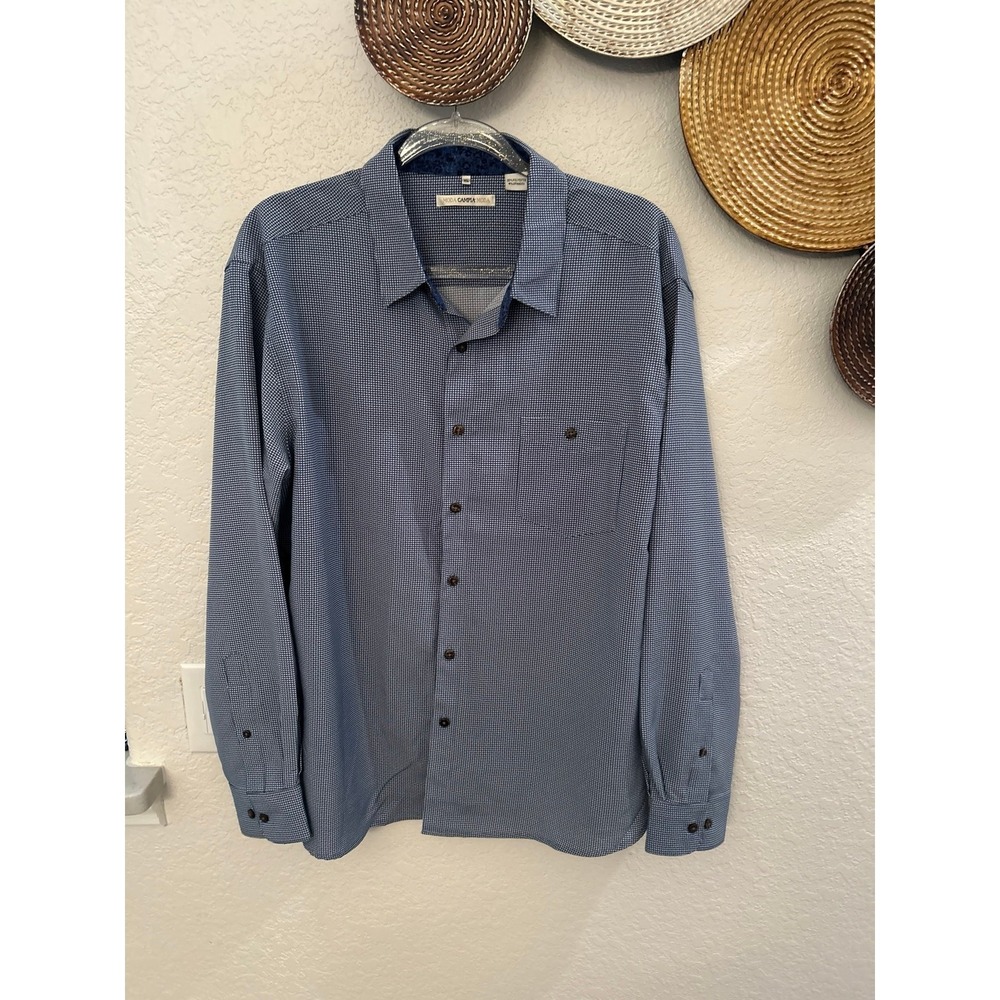 Campia Moda blue and white geometric print button-down shirt XL